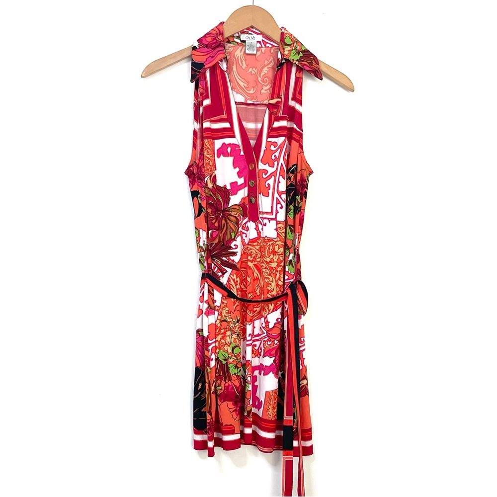Cache Sleeveless Dress Vibrant Floral Pattern matching tie belt size Small